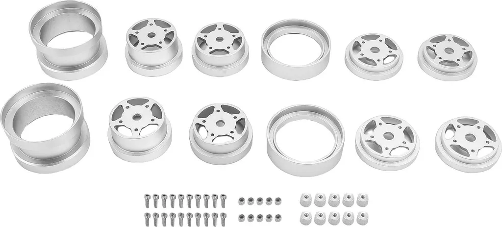 Kit 4 jantes alliage argent pour customisation de voiture RC Tamiya