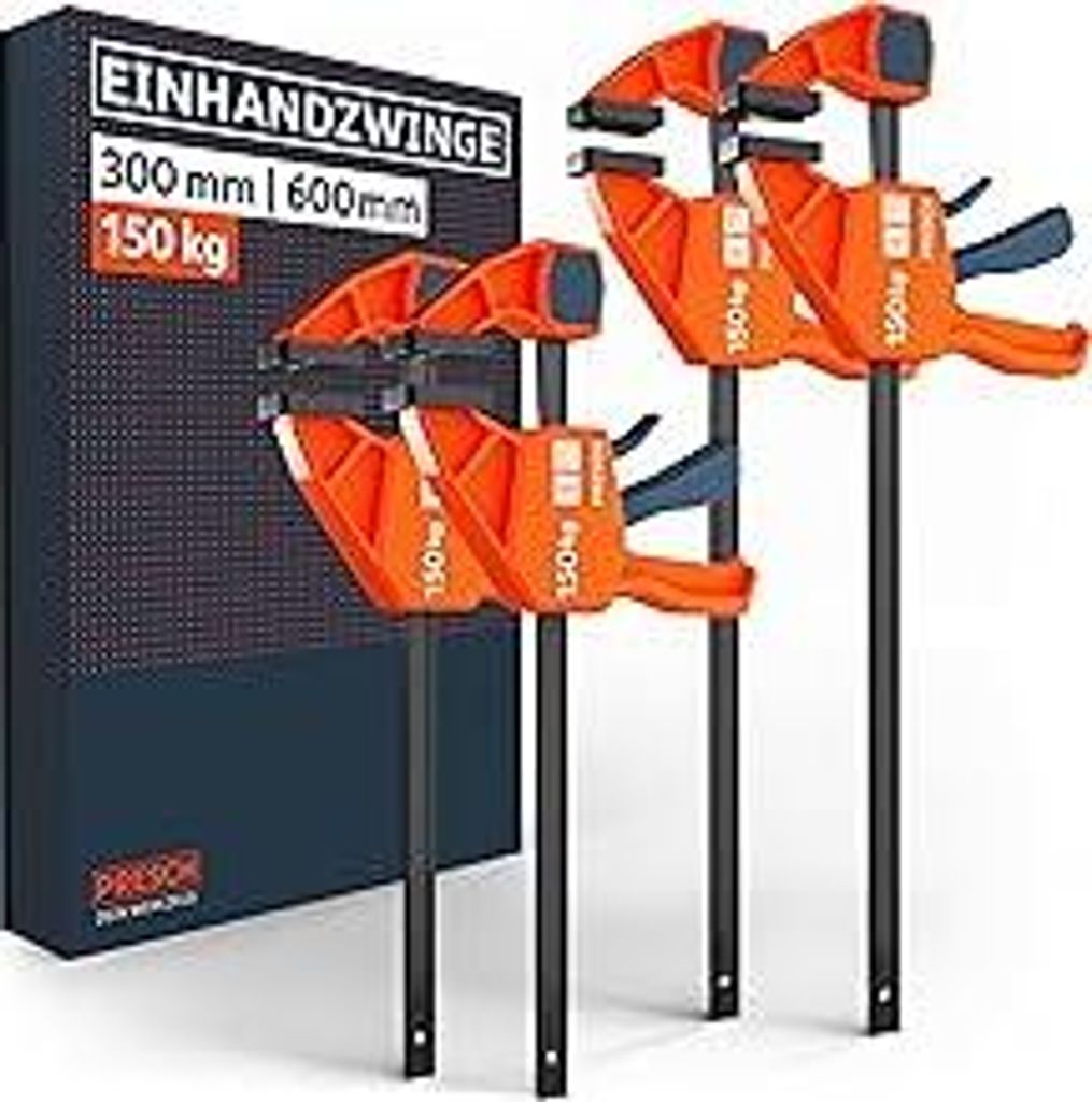 PRESCH Einhandzwingen 300mm & 600mm 4 Stk. – Zwingen Set mit 150kg Spannkraft für schnelles Fixieren – Robuste Schnellspannzwingen dank Kohlen...