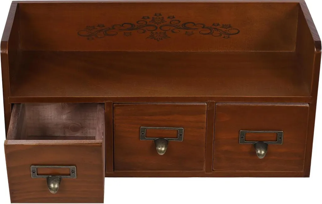 Petite commode de bureau rétro en pin avec tiroirs et plateau 7 cm