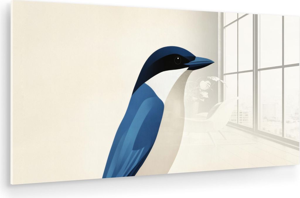 MuchoWow Glasbilder - Bilder auf Wandbild - Foto auf Glas Illustration - Blau - Vogel 120x60 cm Wanddekoration aus Glas - Acrylglasbild - Acrylbild...