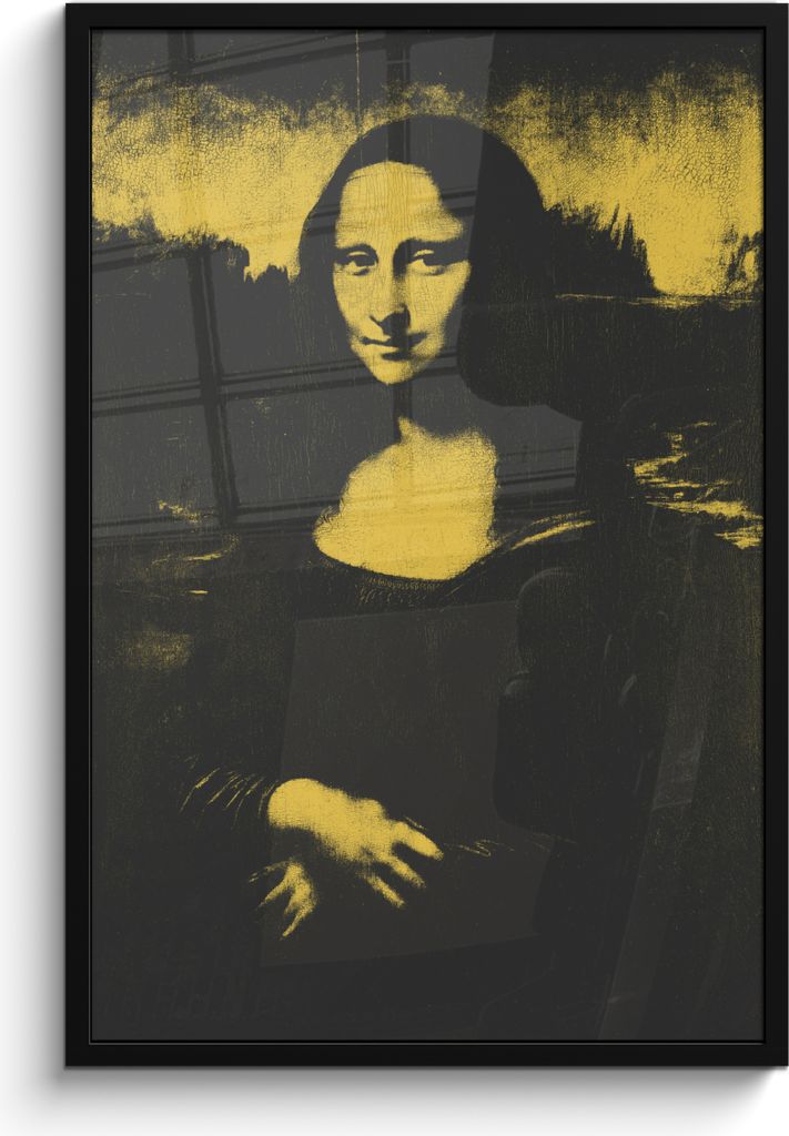 MuchoWow MuchoWow Gerahmtes Poster Mona Lisa - Leonardo da Vinci - Gelb - Schwarz 60x90 cm - Poster mit zchwarzem Bilderrahmen - Kunst