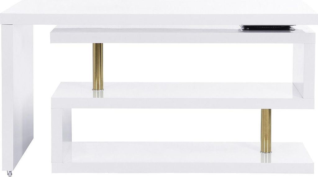 Klapptisch mit 360° drehbarer Platte - MDF lackiert - Weiß und Gold - NICEPHORE II