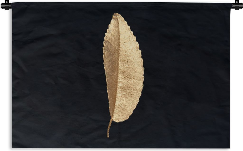 MuchoWow Wandteppich Wandbehang Blätter - Schwarz und Gold - Luxus - Chic - Natur 60x40 cm Tapisserie Dekoration Wandtuch - Wanddekorationen