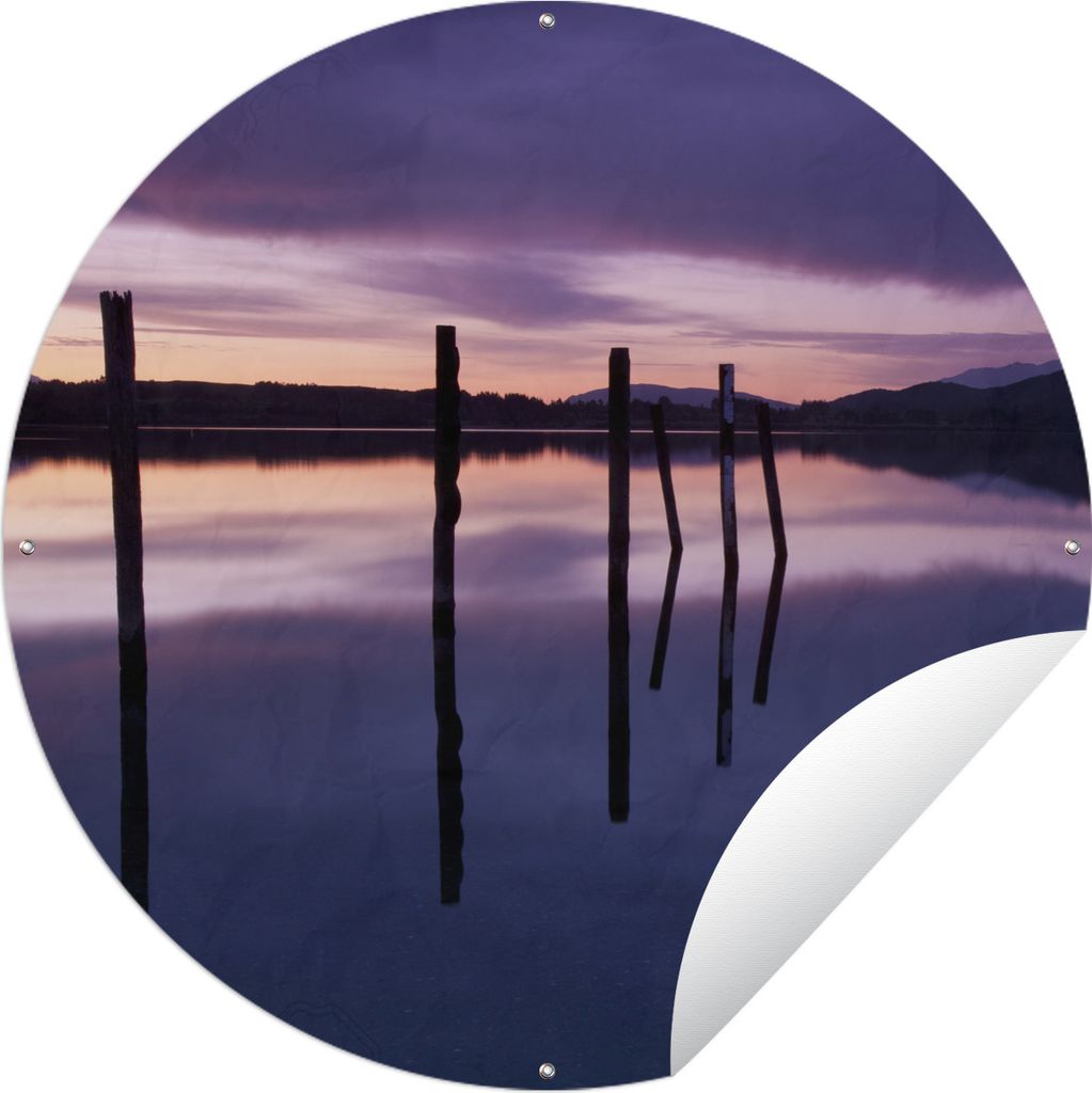 MuchoWow Gartenposter Outdoor-Poster Rund Lila Sonnenuntergang über dem Lake Te Anaum in Neuseeland Ø 120 cm Gartendeko Rundes Poster draußen