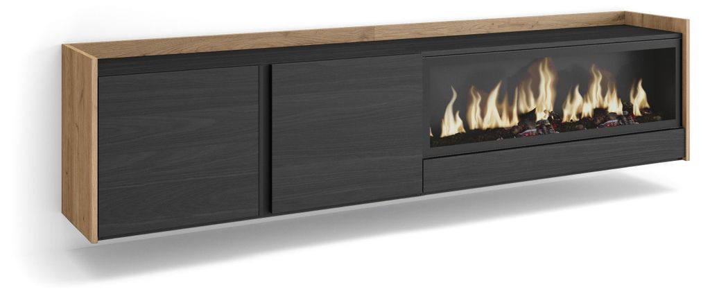 TV-Möbel Holzeffekt schwarz eiche 212x35x50cm Kamin mit Produktbild 