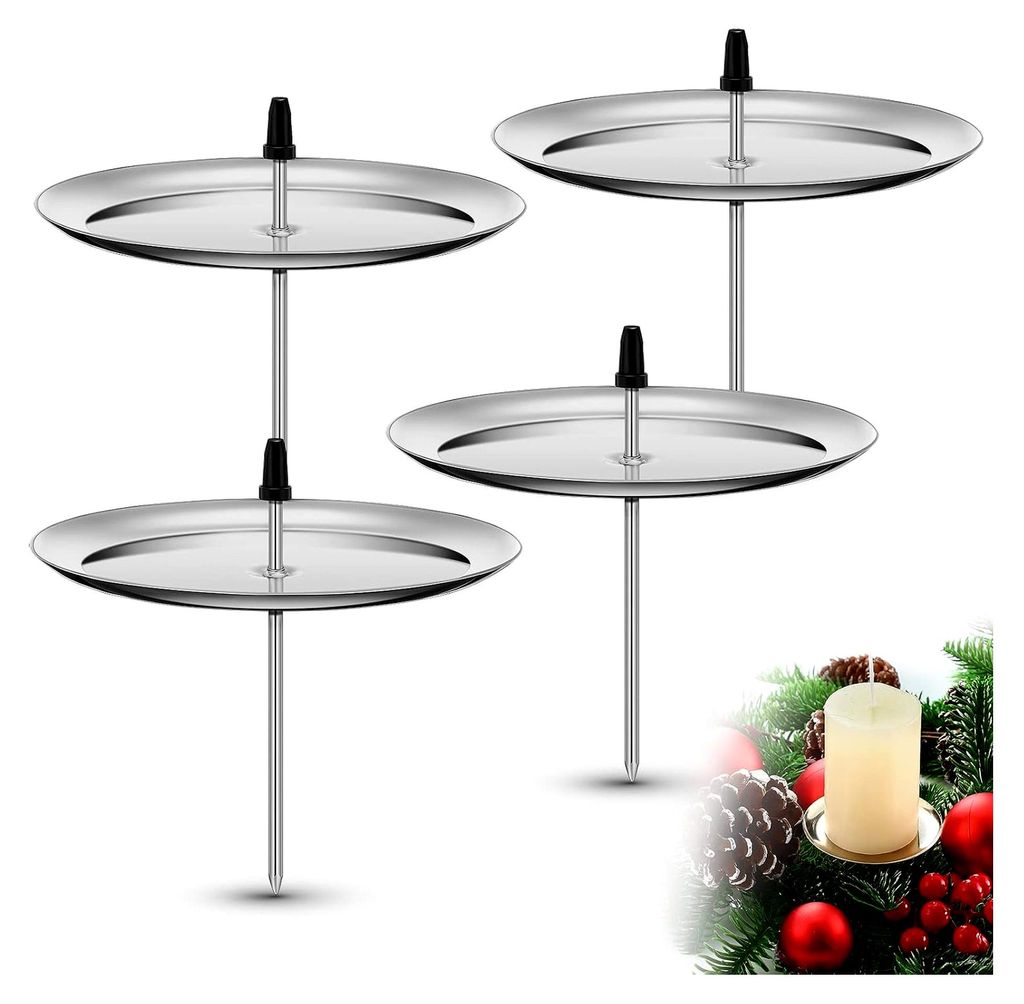 4 Stück Adventskranz Kerzenhalter 7,5 cm Kranz Metall Kerzenständer für DIY Kranz Advent Weihnachten Tischdekoration (Silber)