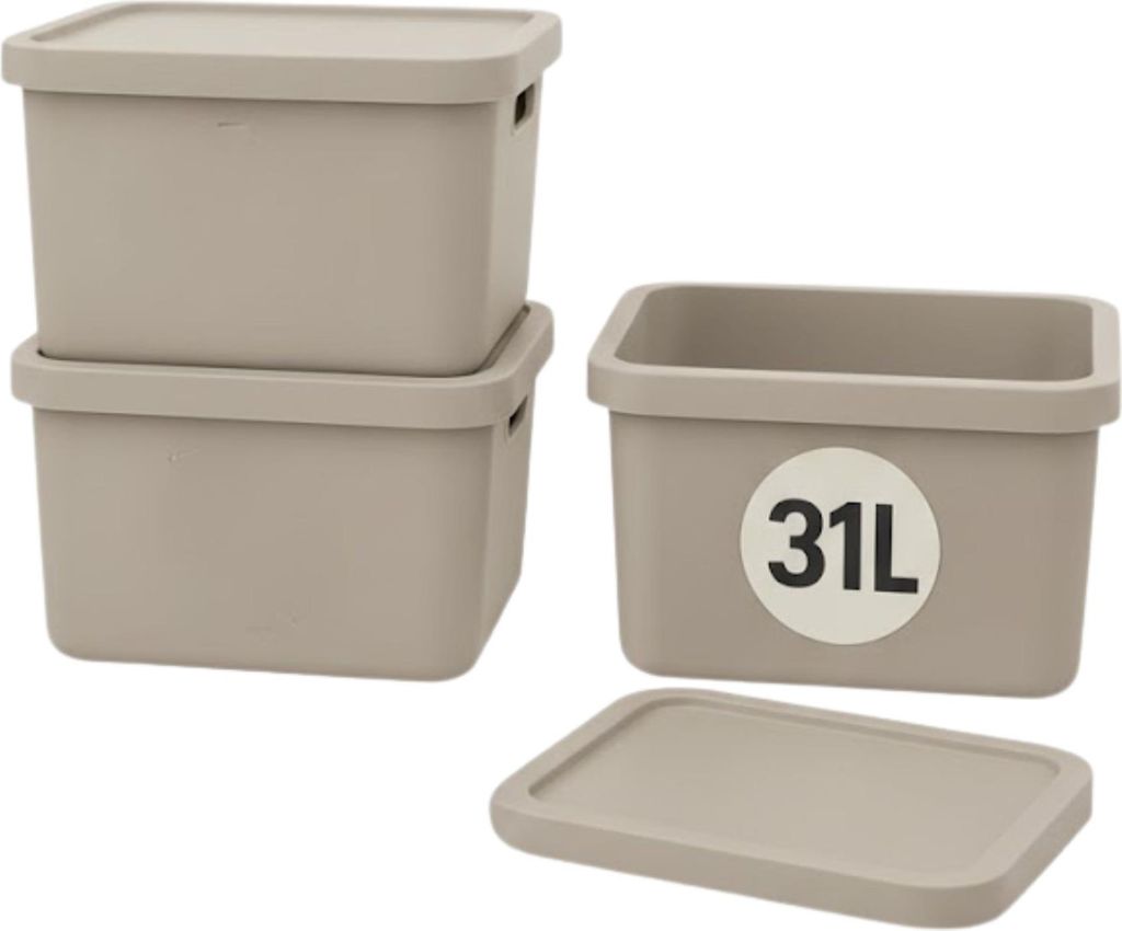 Plastard Boxen 31 L, 3er-Set, stapelbar, BPA-frei, Beige, Produktbild 
