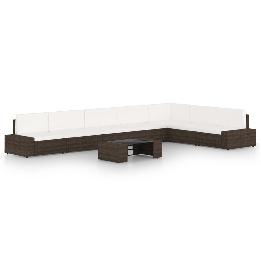 8-tlg. Garten-Lounge-Set mit Kissen Braun Poly Rattan