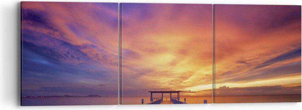 Bild auf Leinwand - Leinwandbild - 3 Teile - Himmel die Farben Pier - 90x30cm - Wand Bild - Wanddeko - Wandbilder - Leinwanddruck - Bilder - Wandde...