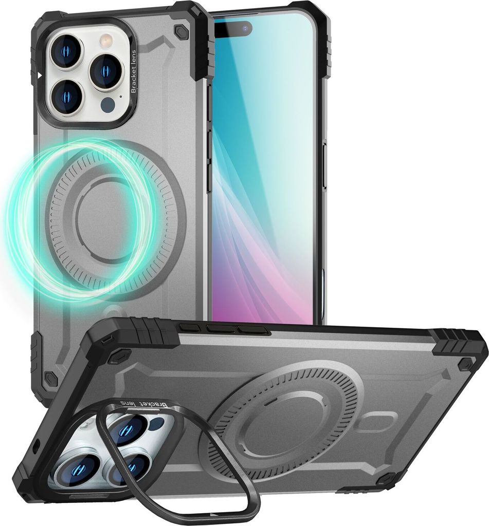 NALIA Magnetische Panzerhülle für iPhone 16 Pro Max – für MagSafe & Kamera-Stand – GRANITE (Outdoor Case) – Marke aus Berlin – Armor Tit...