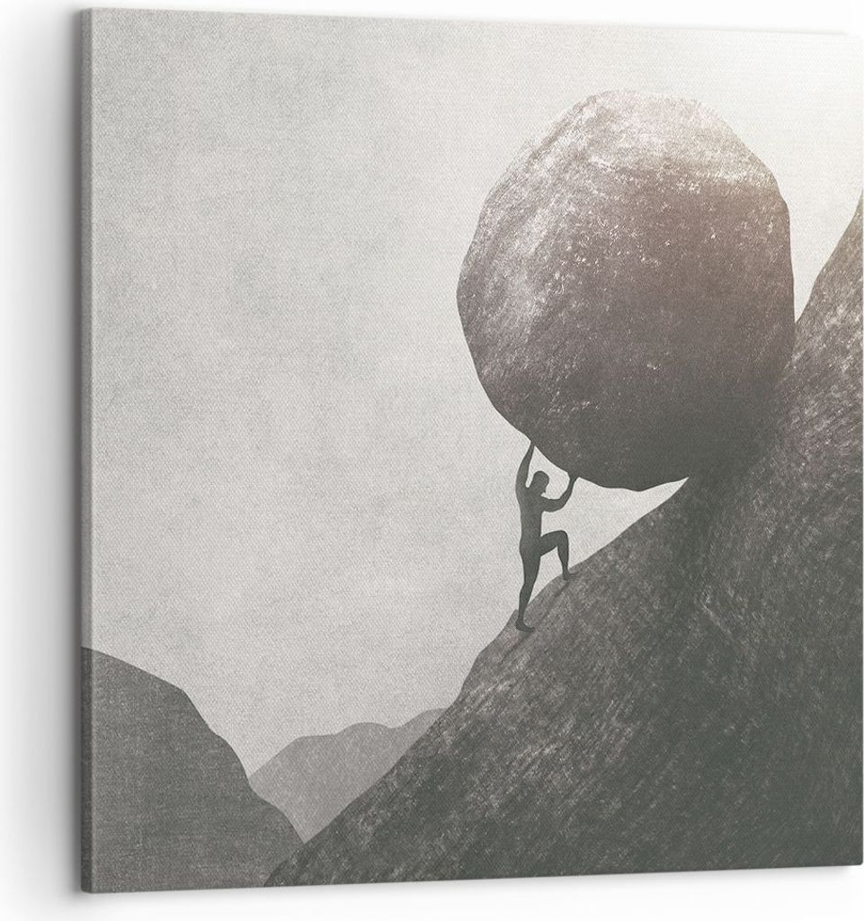 Bild auf Leinwand - Leinwandbild - Einteilig - Sisyphus Arbeit Stein - 60x60cm - Wand Bild - Wanddeko - Wandbilder - Leinwanddruck - Bilder - Wandd...