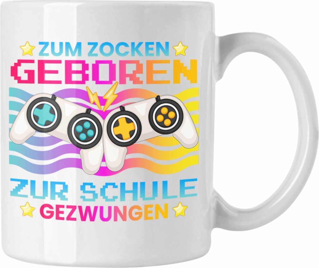 Trendation - Gamer Tasse Geschenk Jungen Zocker Mitbringsel Männer Zocken Gaming Geschenkideen PC Kinder Zubehör Spruch Lustig Zur Schule Gezwung...