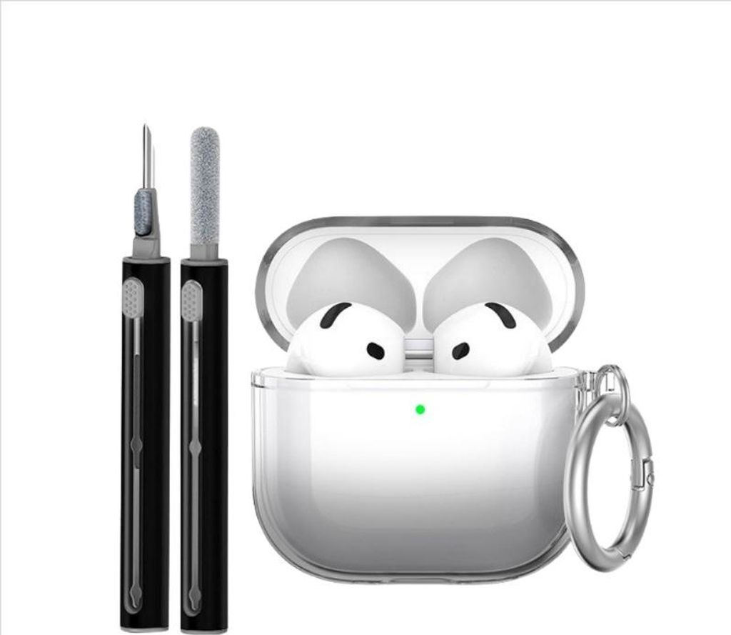 INF TPU Schutzhülle Set für Apple AirPods 4 mit Reinigungsstift und Schlüsselanhänger Schwarz