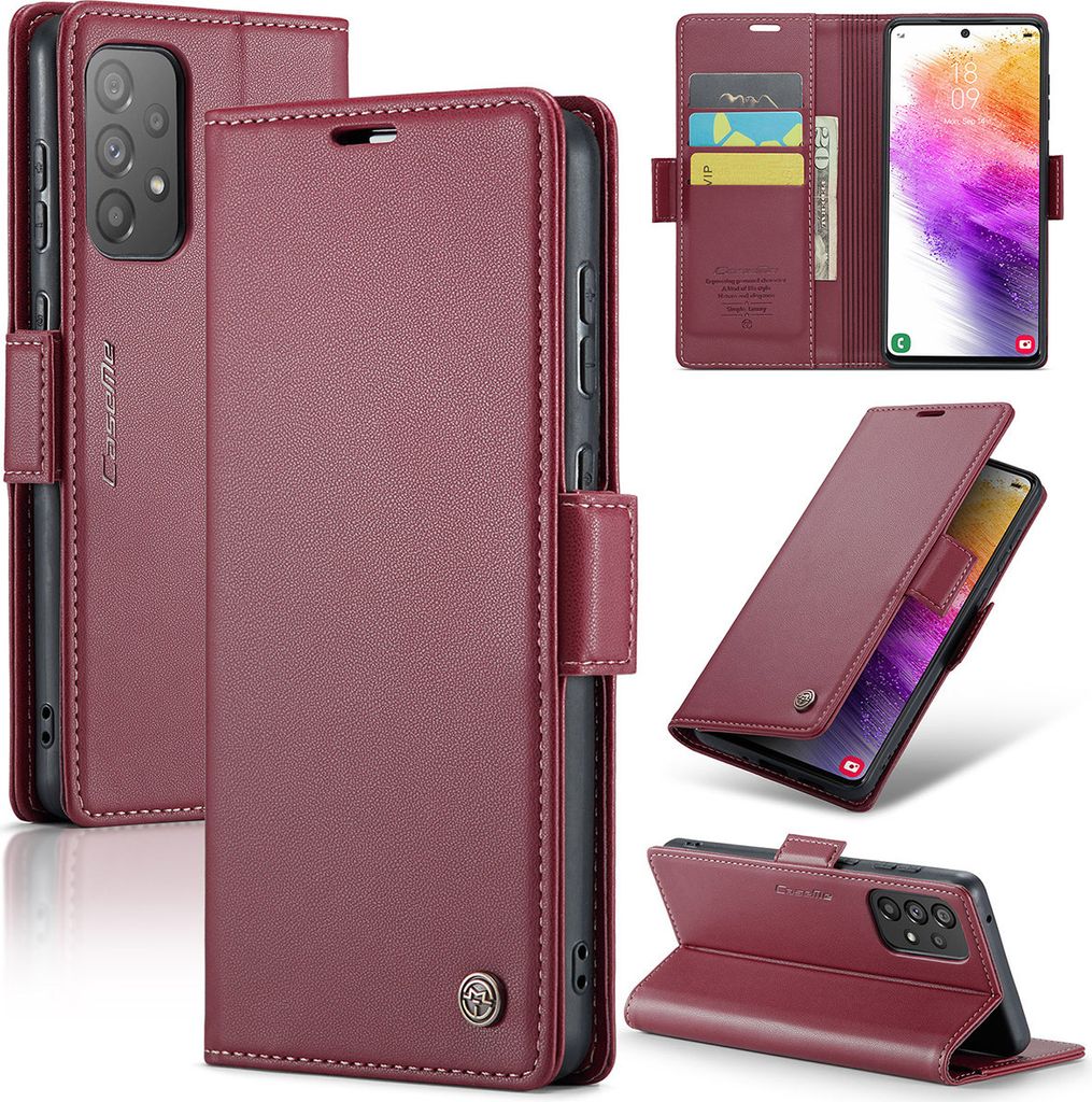Galaxy A73 5G Hülle, Leder Brieftasche Kartenfach Schutzhülle mit Standfunktion für Samsung Galaxy A73 5G Rot