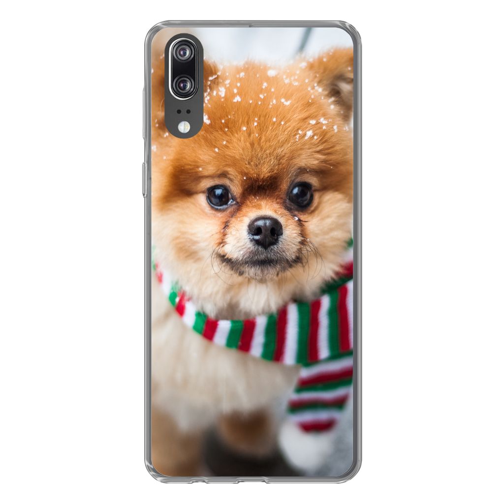 MuchoWow Handyhülle Schutzhülle Hülle für Huawei P20 Hund - Halstuch - Schnee Silikon Softcase Handy Hülle - Hardcover