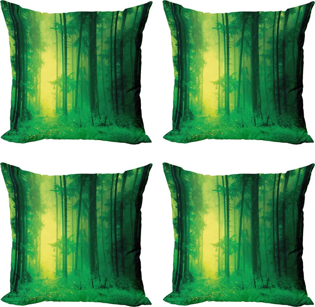 ABAKUHAUS Mystiker Kissenbezug Set (4 Stück), Fee Frühjahr Wald, Moderner Doppelseitiger Digitaldruck, 40 cm x 40 cm, Grün