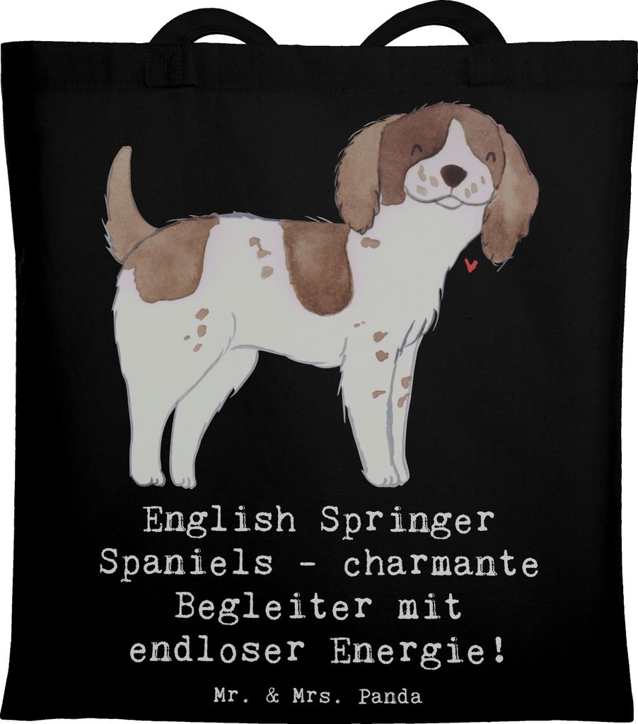 Mr. & Mrs. Panda Tote Bag English Springer Spaniel Charme - Schwarz - Geschenk, Jutebeutel, sozial, sanftmütiger Hund, Hunderassen Eigenschaften, ...