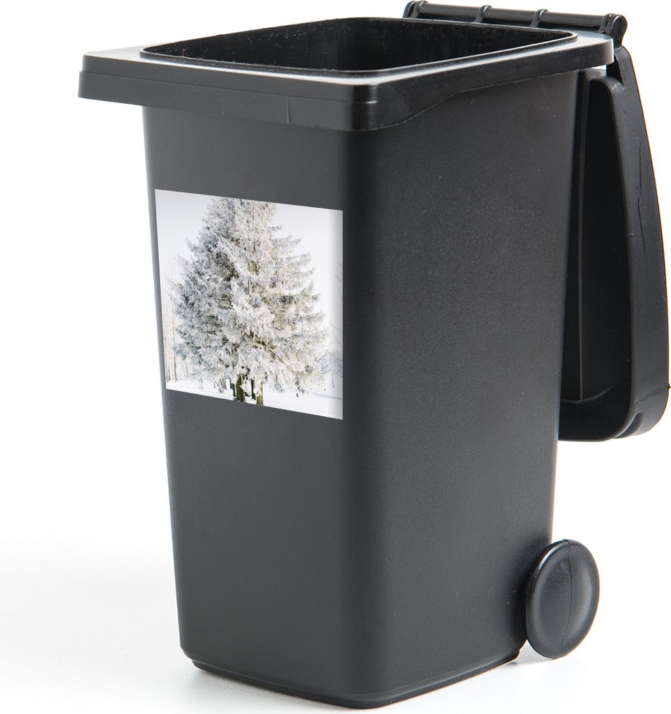 MuchoWow Mülltonnenaufkleber Winter - Baum - Schnee - Kiefer - Weiß 40x40 cm - Abfall-Aufkleber - Container - für Abfallcontainer