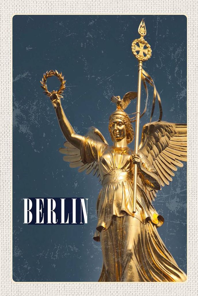 vianmo Holzschild 18x12 cm Berlin Deutschland Siegessäule Gold Bildmotiv Reisemotiv Abenteuer Reisen