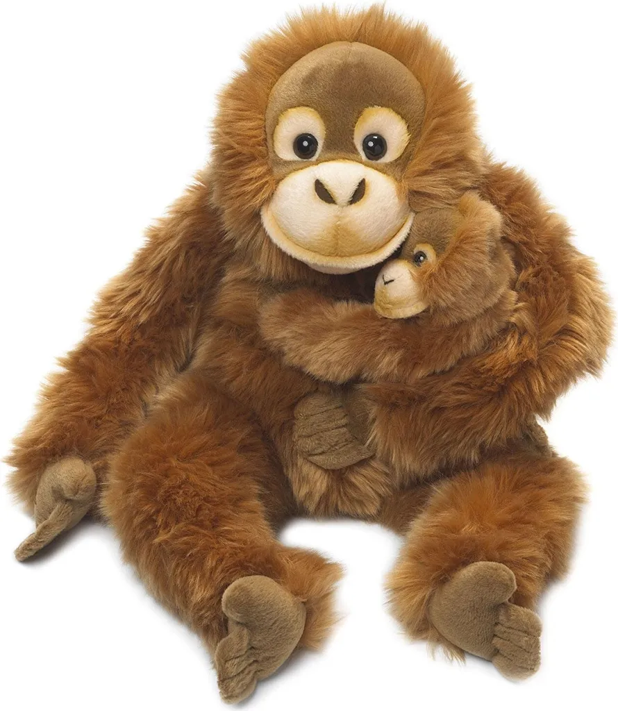 Peluche Singe Orang-outan Maman et Petit 25cm - Animal de Jungle