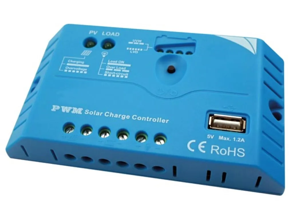 Regolatore di Carica Solare Pwm Con Uscita Usb - 10 A - 12/24 Vdc