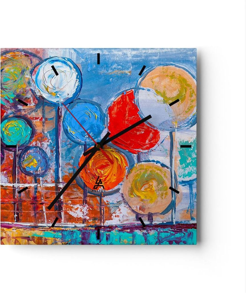Wanduhr - Quadrat - Glasuhr - Abstraktion modern - 30x30cm - Schleichendes Uhrwerk - Lautlos - zum Aufhängen bereit - Dekoration Modern - Wanddeko...