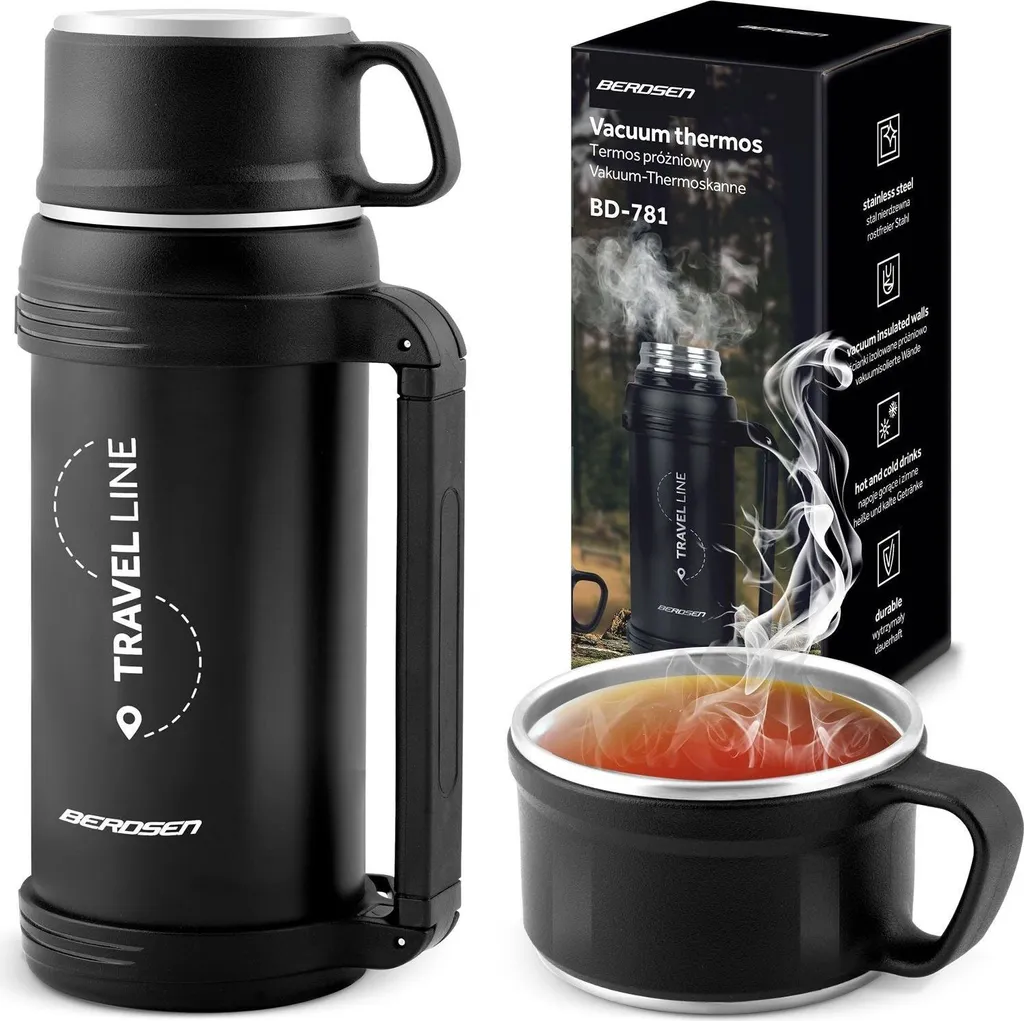 Thermos 1500 ml BD-781 noir : Isolation longue durée et design ergonomique