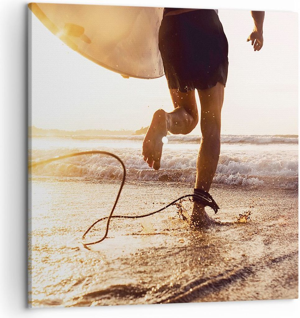 Bild auf Leinwand - Leinwandbild - Einteilig - Surfen Strand Freude - 50x50cm - Wand Bild - Wanddeko - Wandbilder - Leinwanddruck - Bilder - Wandde...