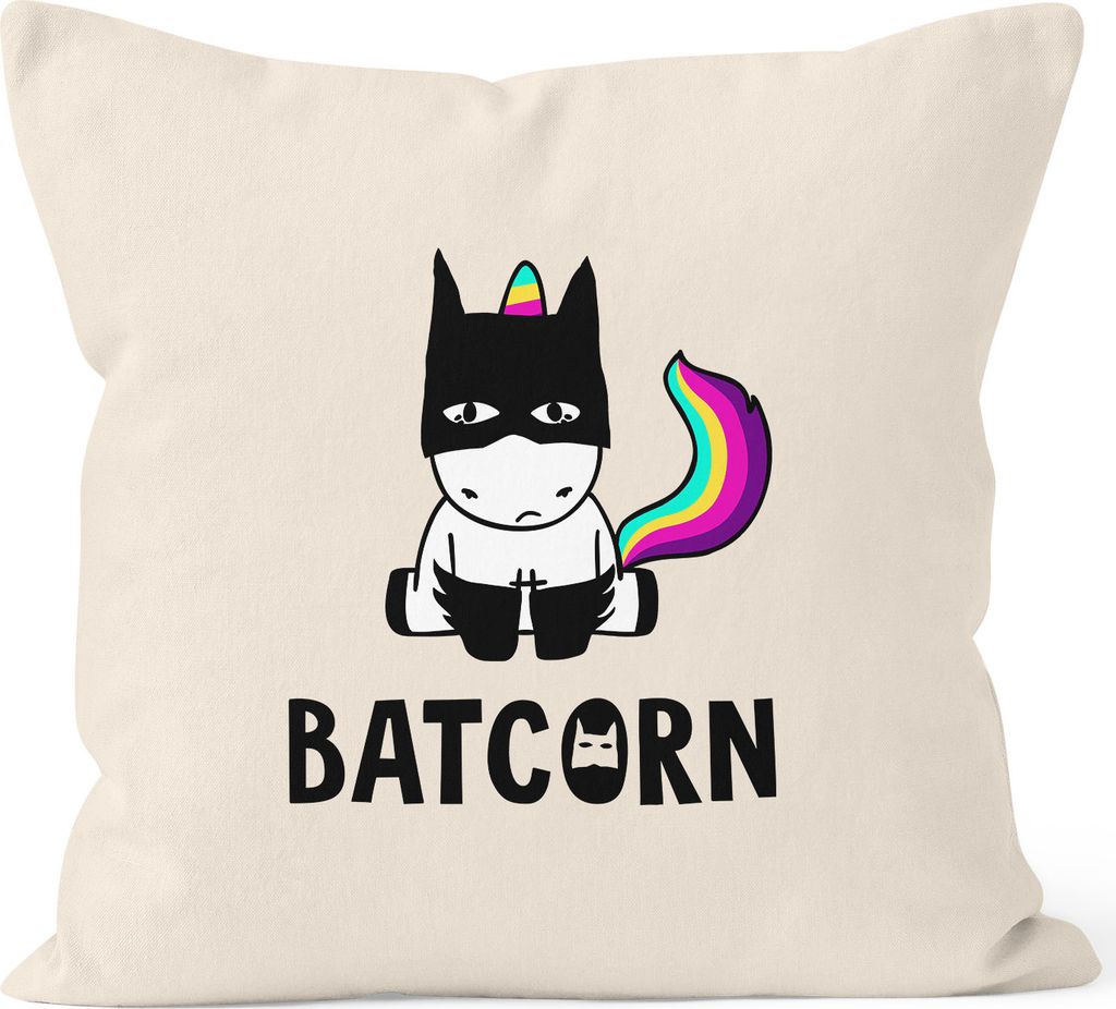 Kissen-Bezug Batcorn Einhorn Unicorn Kissen-Hülle Deko-Kissen Baumwolle MoonWorks natur 40cm x 40cm