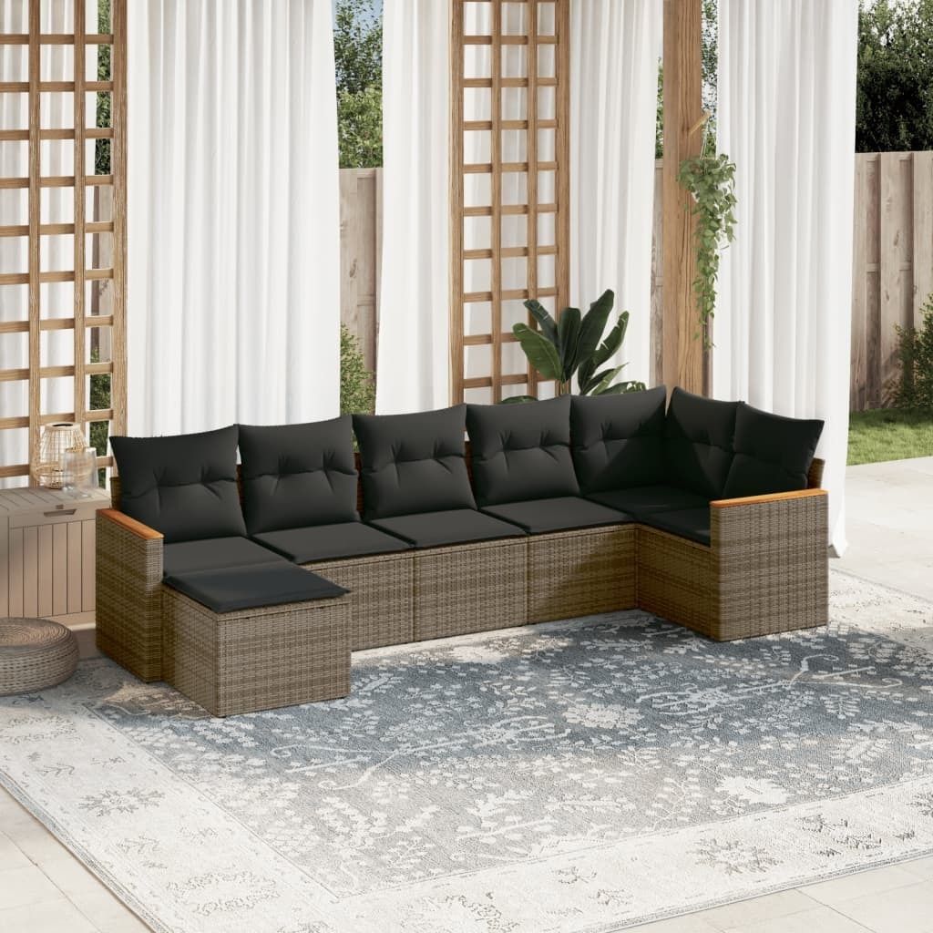 Maison Exclusive - 7-tlg. Garten-Sofagarnitur mit Kissen Grau Poly Rattan