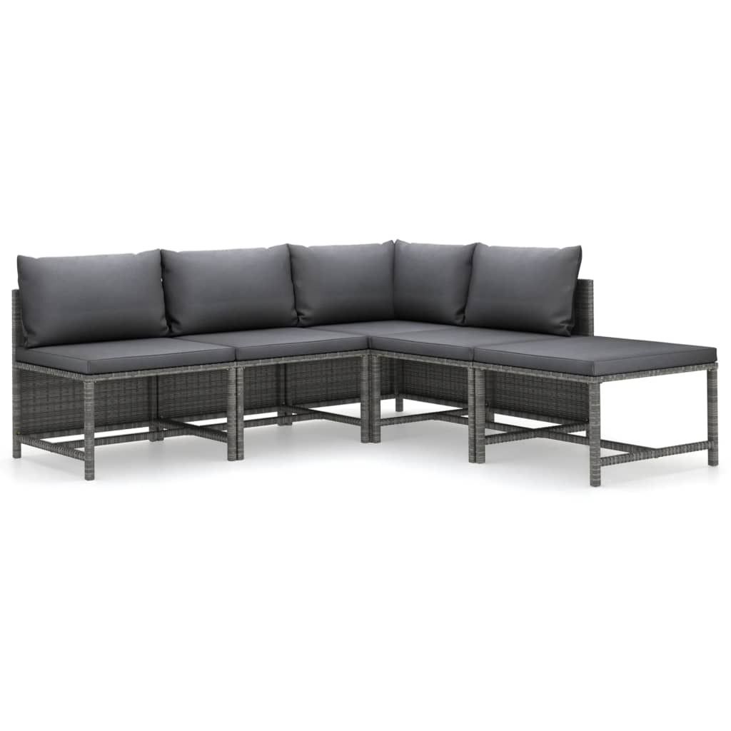 vidaXL 5-tlg. Garten-Lounge-Set mit Kissen Poly Rattan Grau