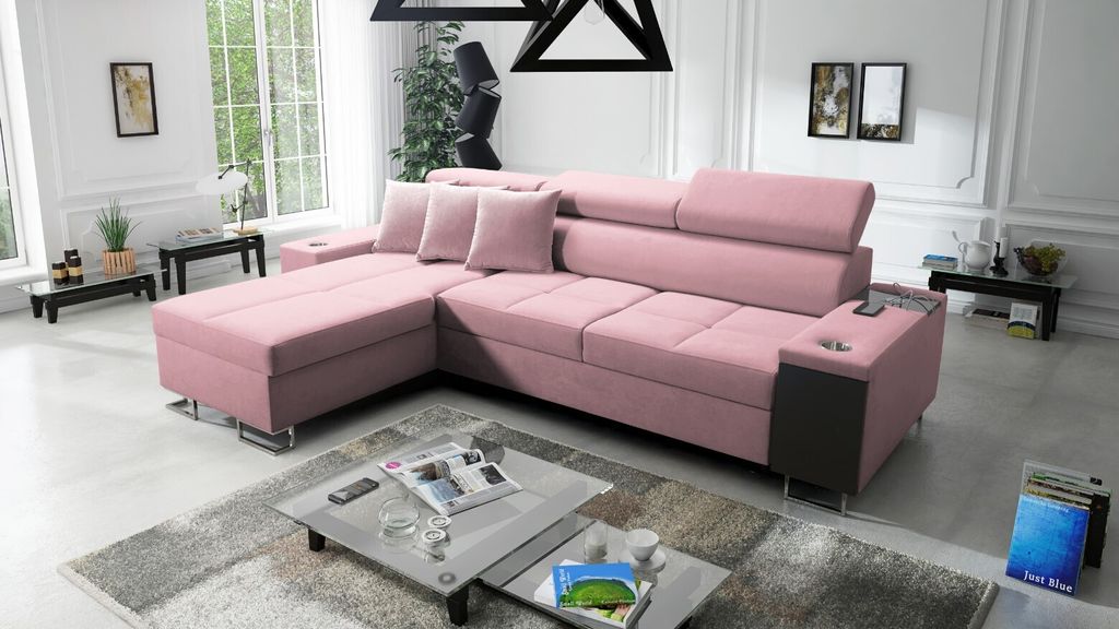 Kaiser Möbel Bequemes Ecksofa mit Schlaffunktion MORENA I MINI Uttario Velvet Rosa Links