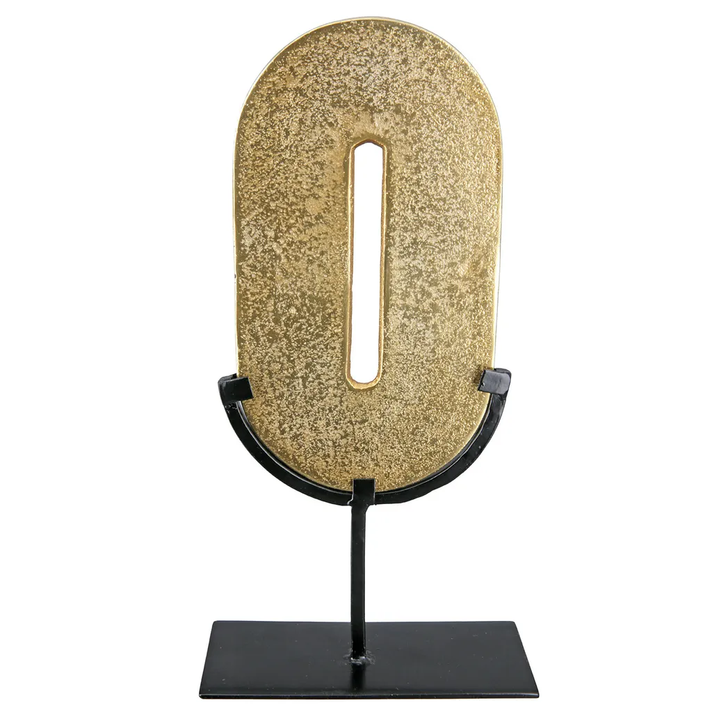 Sculpture moderne ovale en métal doré GILDE Zero, objet déco 39 cm