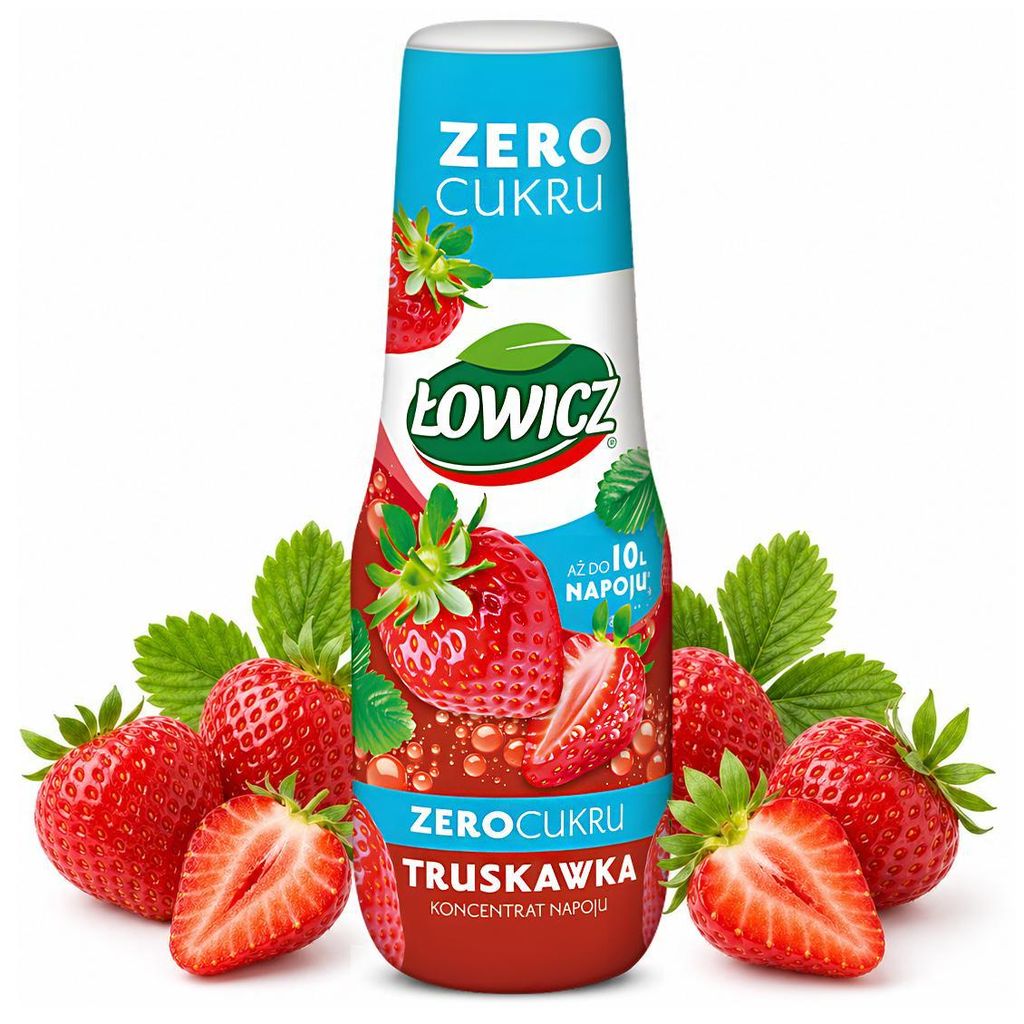 Łowicz Erdbeere Zero Sugar Sirup 500 ml, zuckerfrei, Getränkesirup mit Erdbeergeschmack