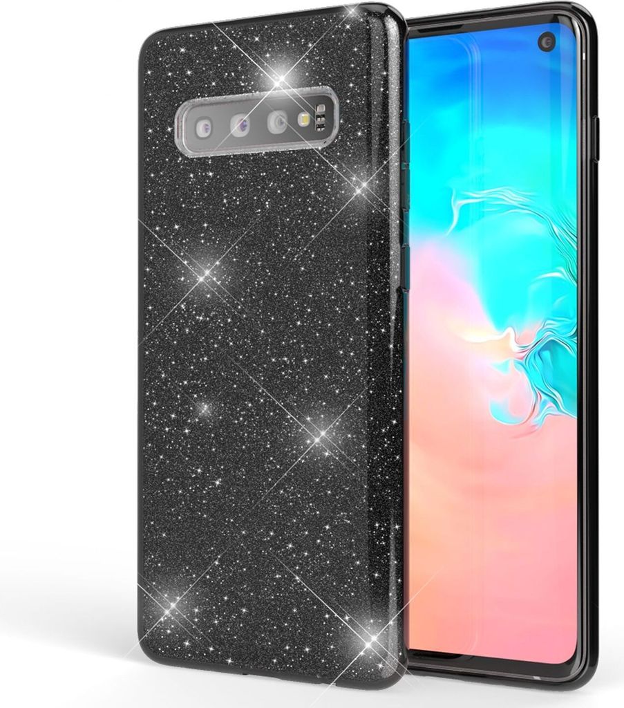 NALIA Hülle kompatibel mit Samsung Galaxy S10, Glitzer Slim Case Back Cover Etui Schwarz