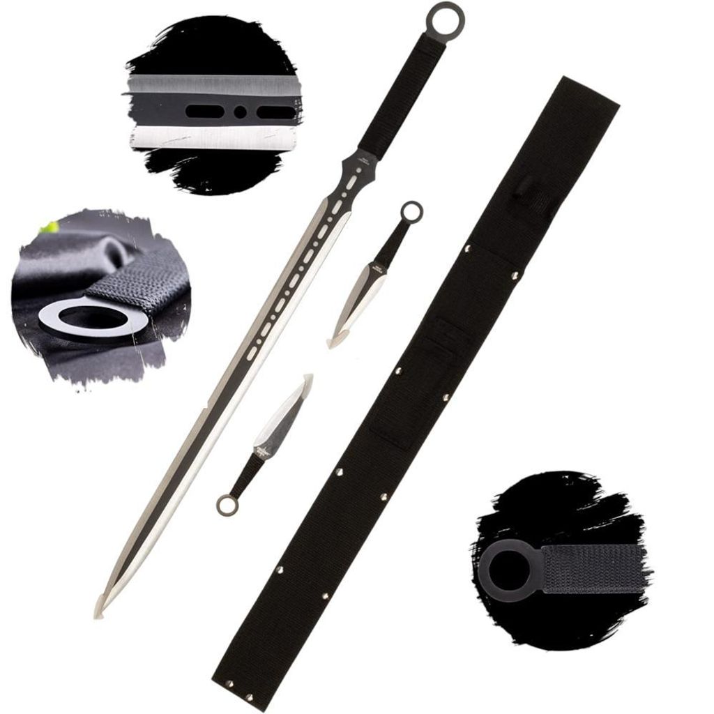 Dekoratives Ninja-Set 68 cm mit Etui & 2 Design-Accessoires | Stilvolle Asia-Deko | Geschenkidee | Wand- & Tischdekoration FM-644D