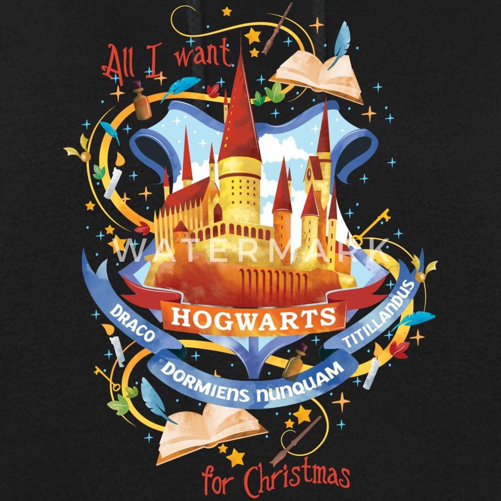 Spreadshirt Harry Potter X-Mas Hogwarts Damen Hoodie, S, Schwarz