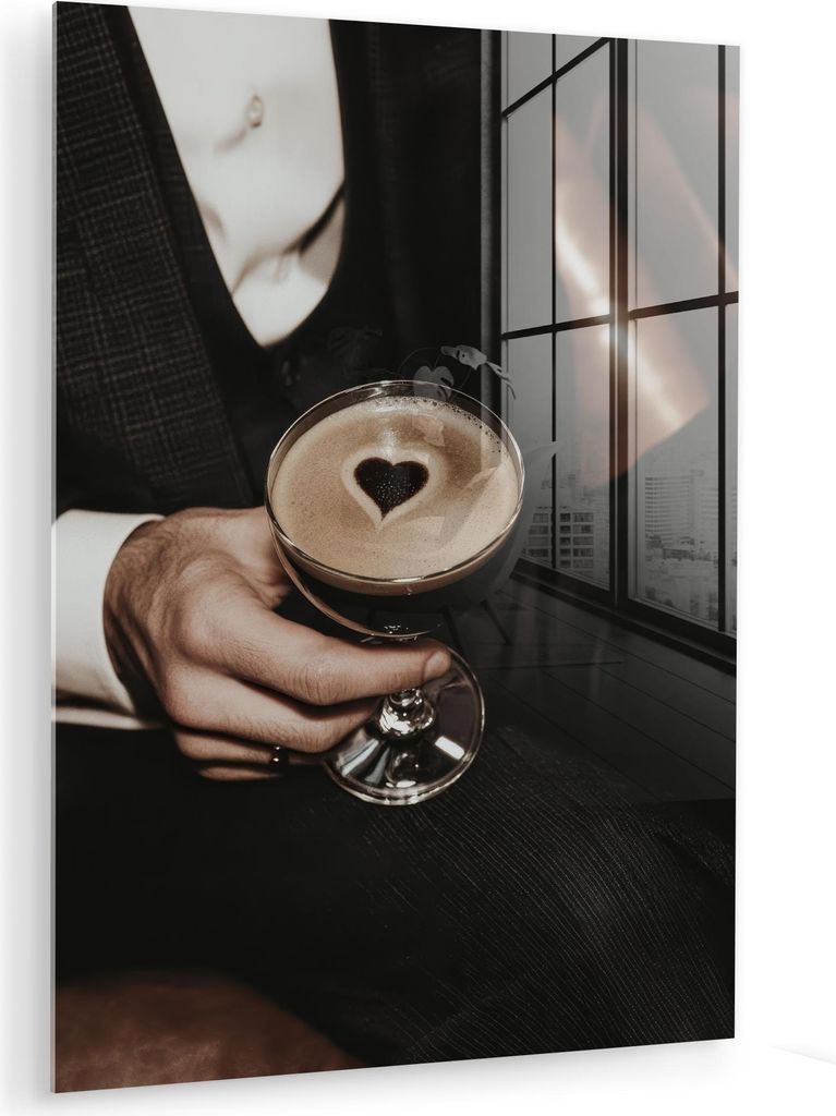 MuchoWow Glasbilder - Bilder auf Wandbild - Foto auf Glas Herz - Cocktail - Espresso Martini - Hand 30x40 cm Wanddekoration aus Glas - Acrylglasbil...