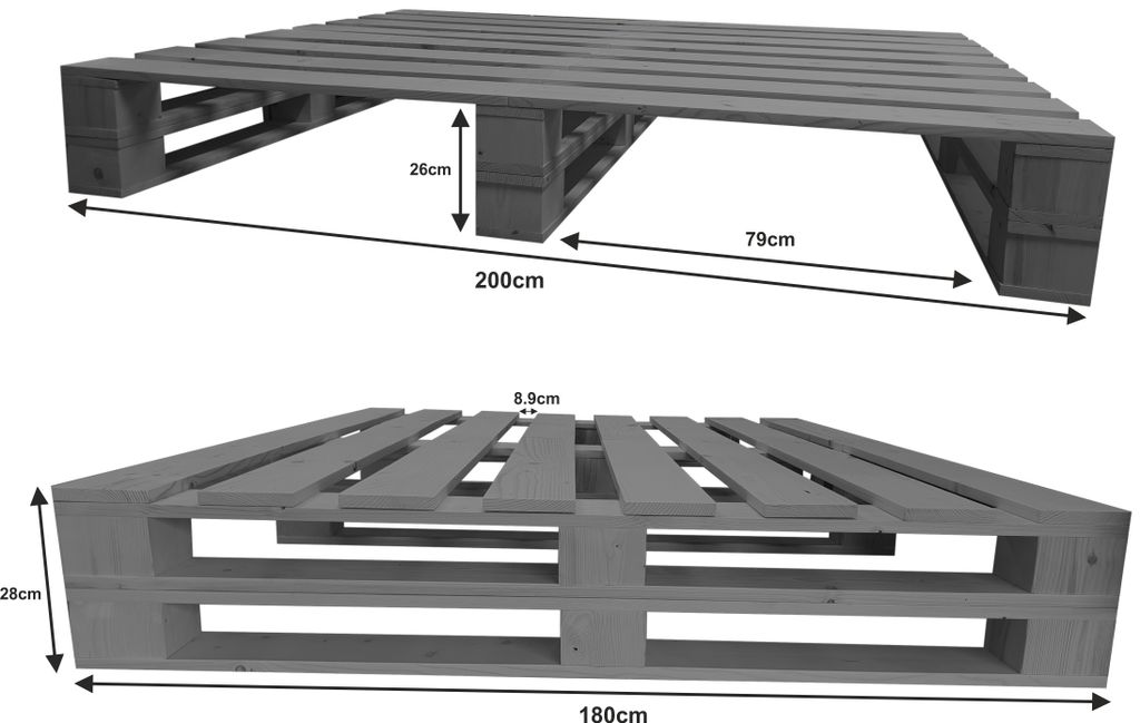 Lermowood Palettenbett M2 180 x 200 cm Grau Holzbett Produktbild 3