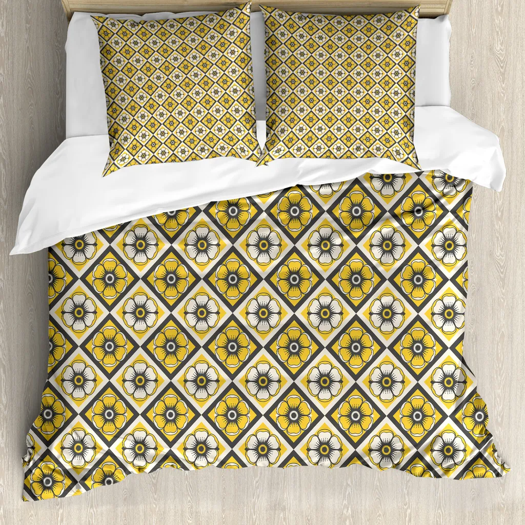 Set Copripiumino Matrimoniale 200x200 Giallo e Grigio Antiacaro ABAKUHAUS