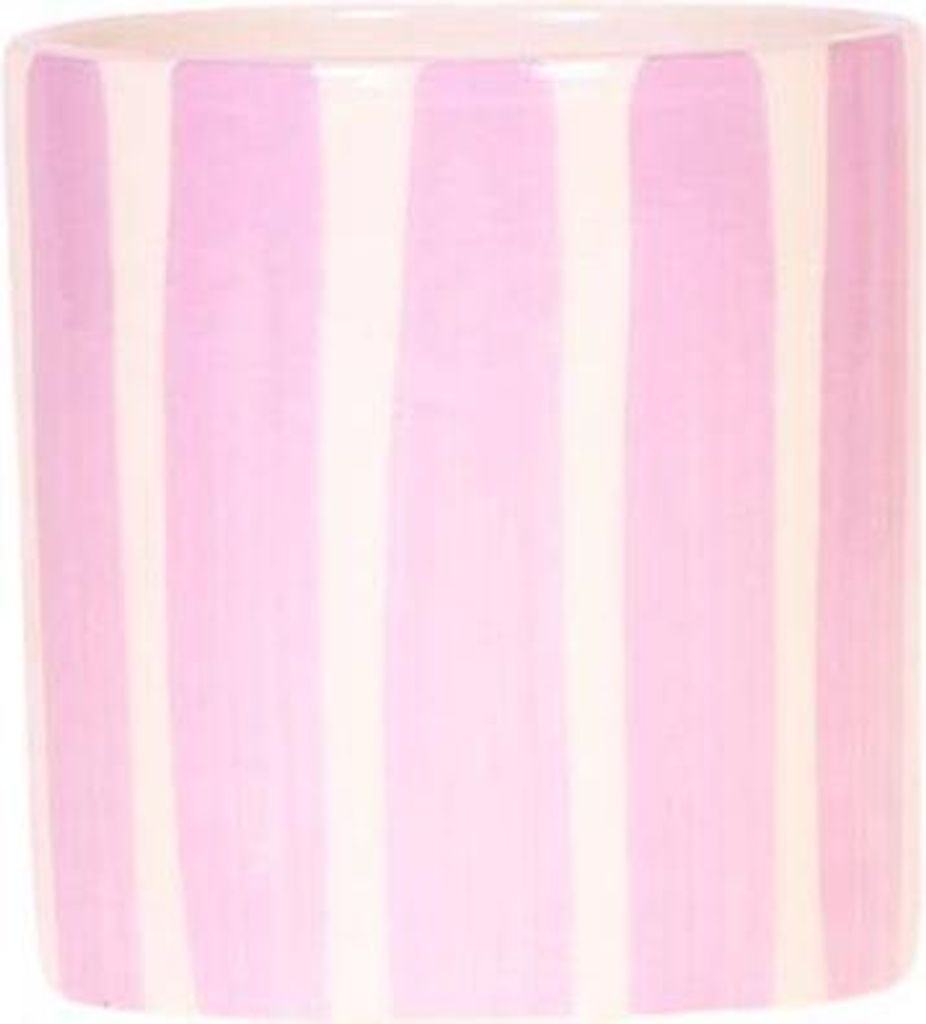 Painted Stripe Blumentopf Rosa Ø9cm – Dekorativer Keramiktopf im Streifenmuster – Pflanzentopf im Mediterranean Sunset Design – Stilvolle Bl...