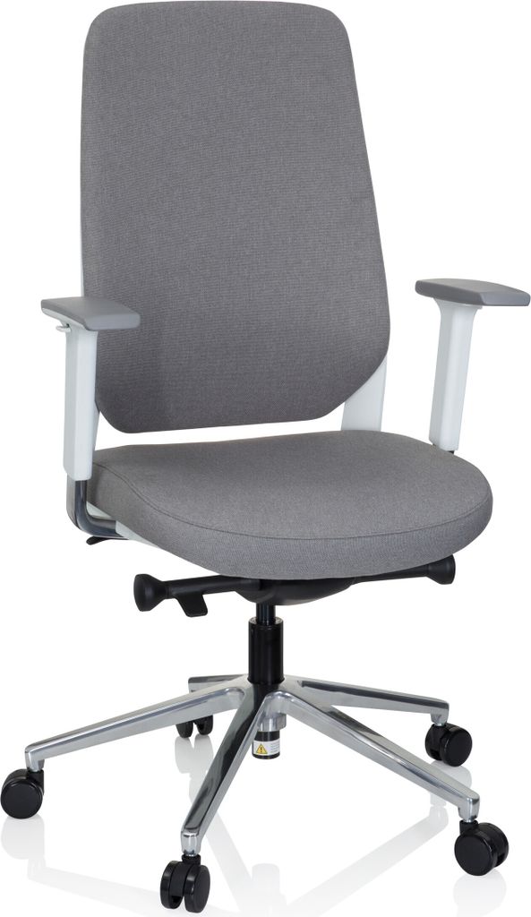 hjh OFFICE Profi Bürostuhl CHIARO T4 WHITE Ergonomischer Schreibtischstuhl mit Armlehnen (höhenverstellbar) Stoff Grau Drehstuhl für Büro, Zuhause