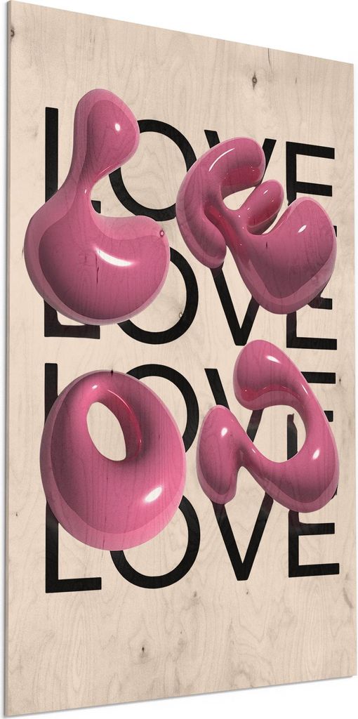 DEQORI Holzbild 60x90 cm '3D-Liebe' Bild auf Holz Wandbild Kunstdruck nachhaltig