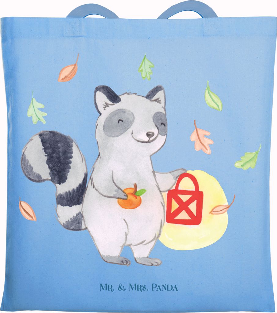 Mr. & Mrs. Panda Jutebeutel Waschbär Laterne - Sky Blue - Geschenk, Tasche, Stoffbeutel, Halloween, Dekoration, Herbst, Deko, Laptoptasche, Shoppi...