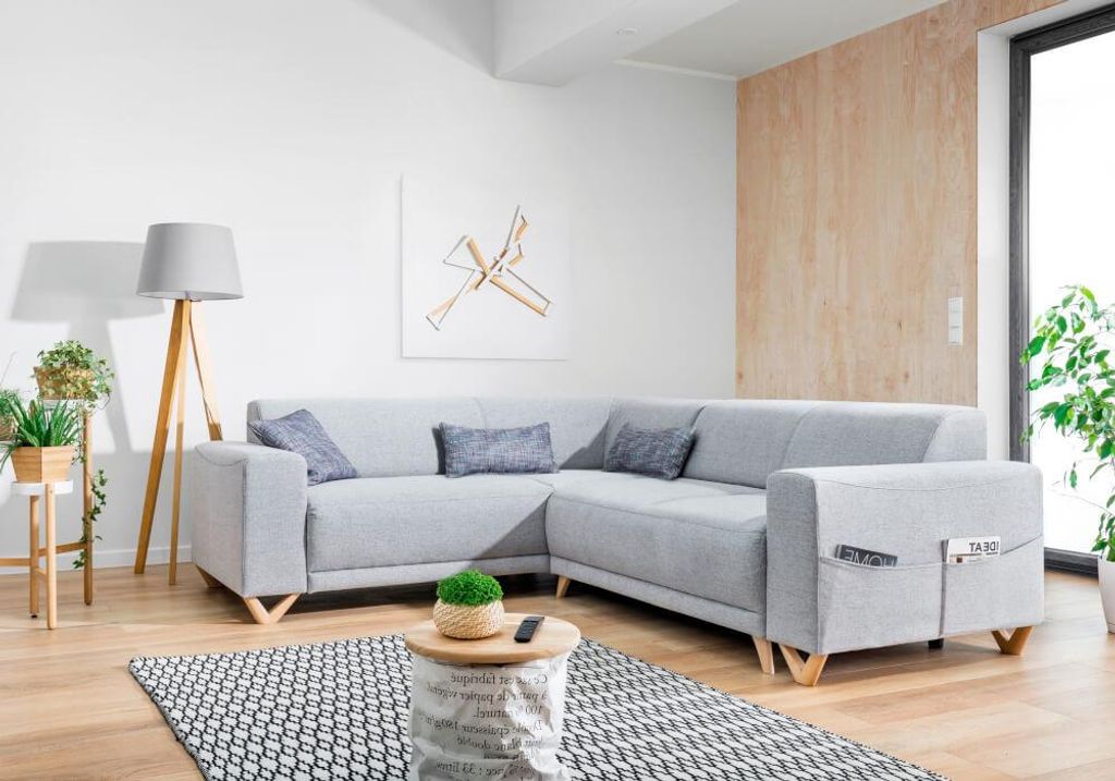 MIUFORM Classy Sophie MAX - Ecksofa mit Bettfunktion und Bettkasten L-FORM LINKS - 250x212cm - Hellgrau - Sofa Schlafsofa Couch