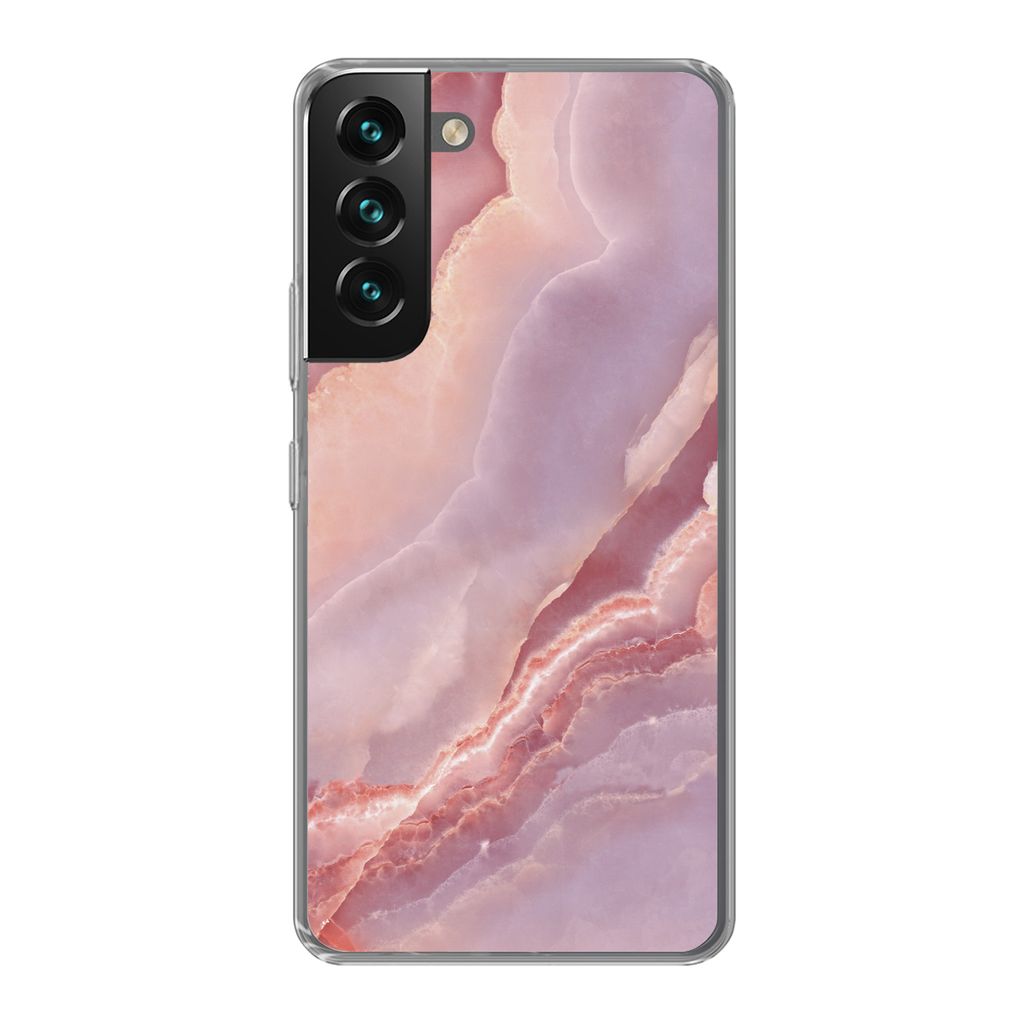 MuchoWow Handyhülle Schutzhülle Hülle für Samsung Galaxy S22 Naturstein - Rosa - Nahaufnahme Silikon Softcase Handy Hülle - Mobiltelefonhülle