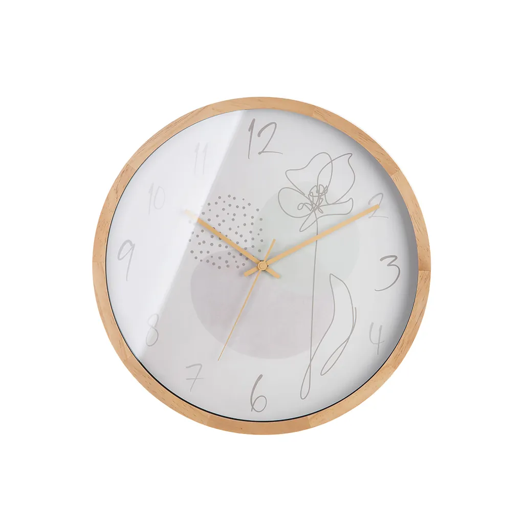 Horloge Fleurie Style Minimaliste en MDF Naturel Gilde D41.5 cm