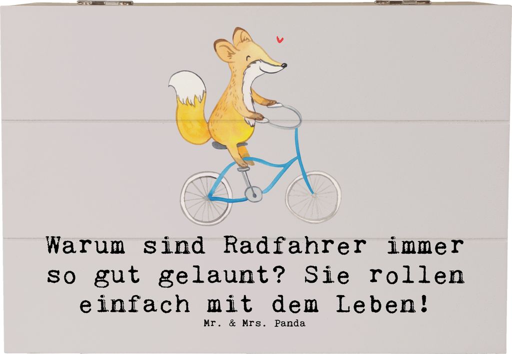 Mr. & Mrs. Panda Kiste Radsport Glück 22 x 15 cm - Grau Pastell - Geschenk, Schatulle, Geschwindigkeit, Sportart, Lebensfreude, Teamsport, Box, Re...