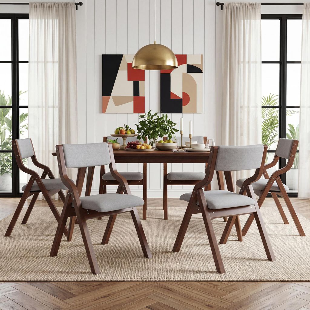 Set di 6 sedie pieghevoli per sala da pranzo, in lino, Immagine del prodotto 