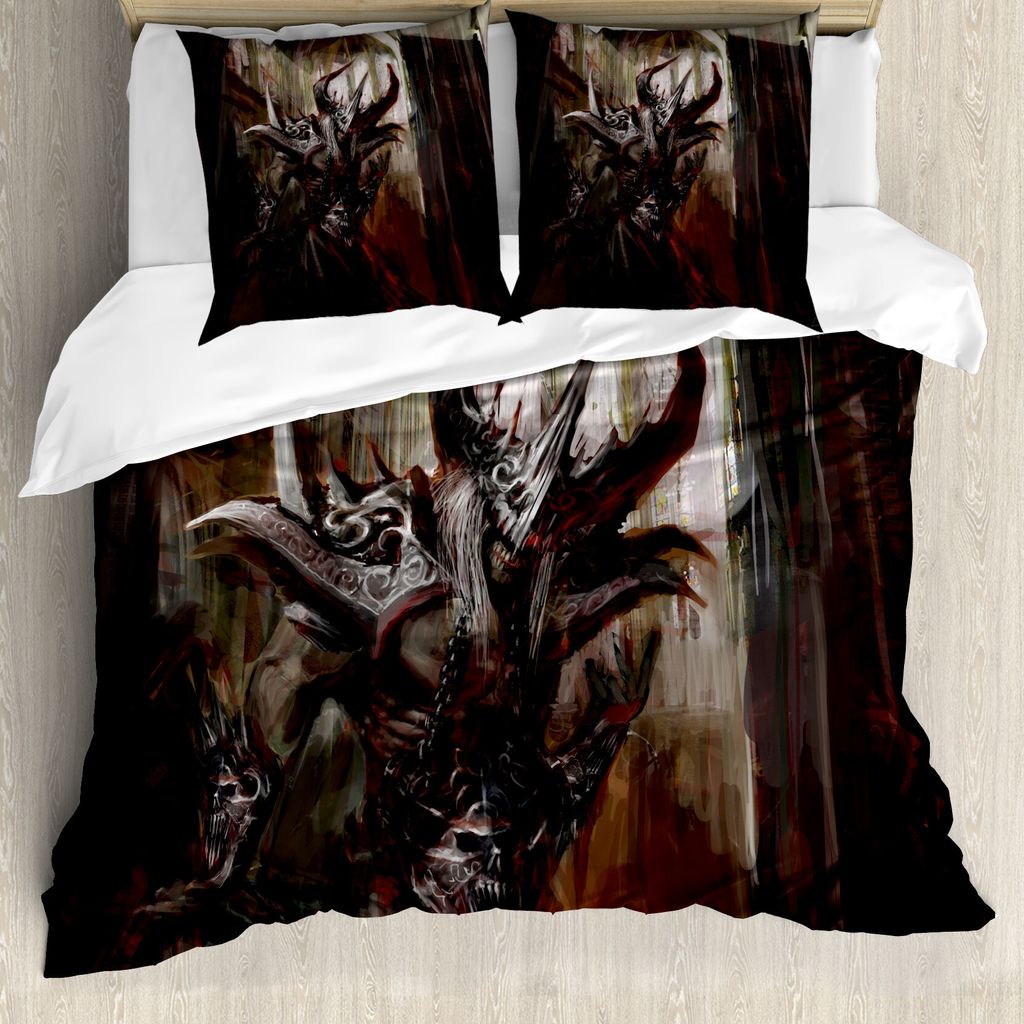 ABAKUHAUS Fantasy World Bettbezug, Ritter Fantasy-Thema, Milbensicher Allergiker geeignet mit Kissenbezügen, 200 cm x 200 cm - 80 x 80 cm, rot Grau